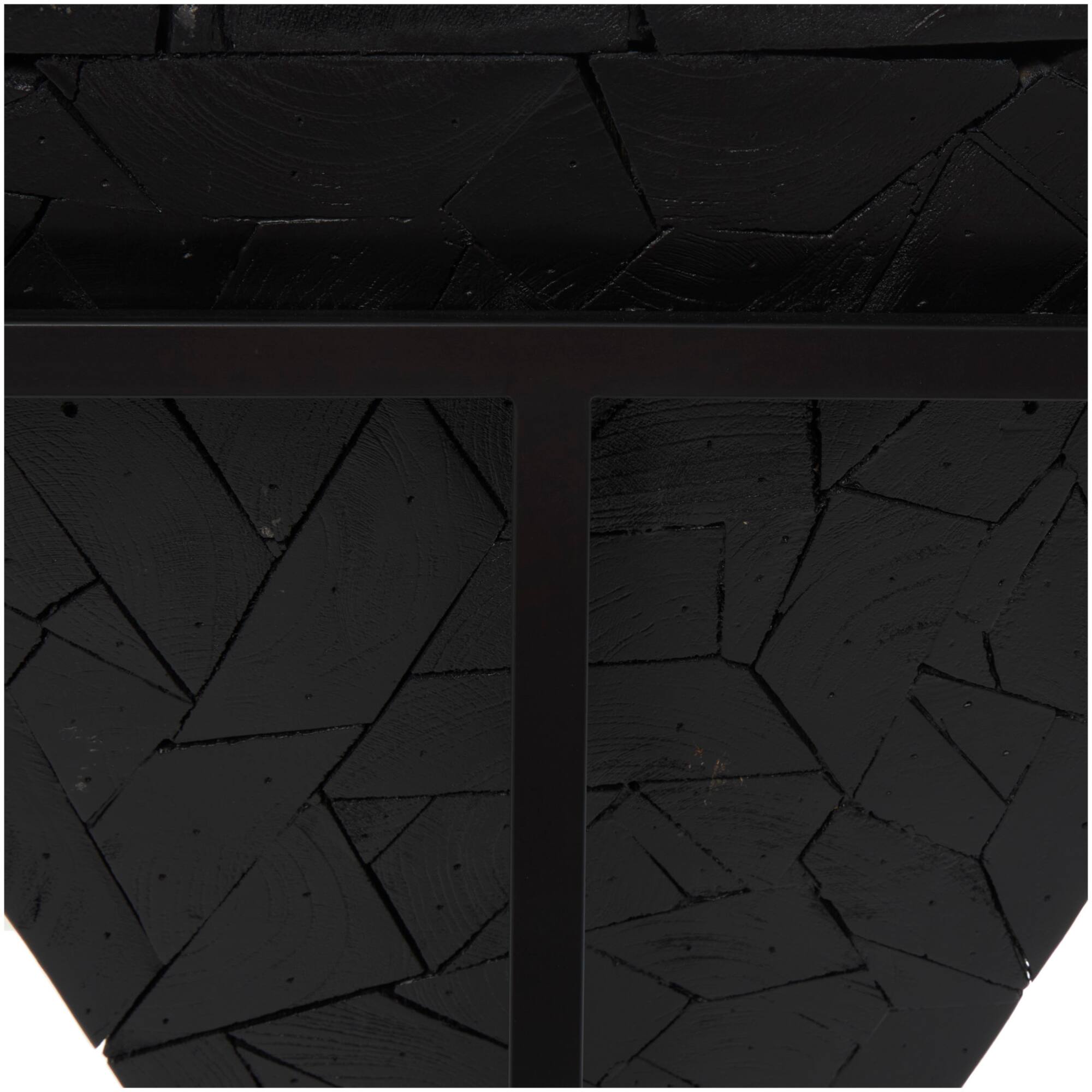 22" Black Teak Wood Geometric Handmade Inverted Pyramid Accent Table with Black Metal Base